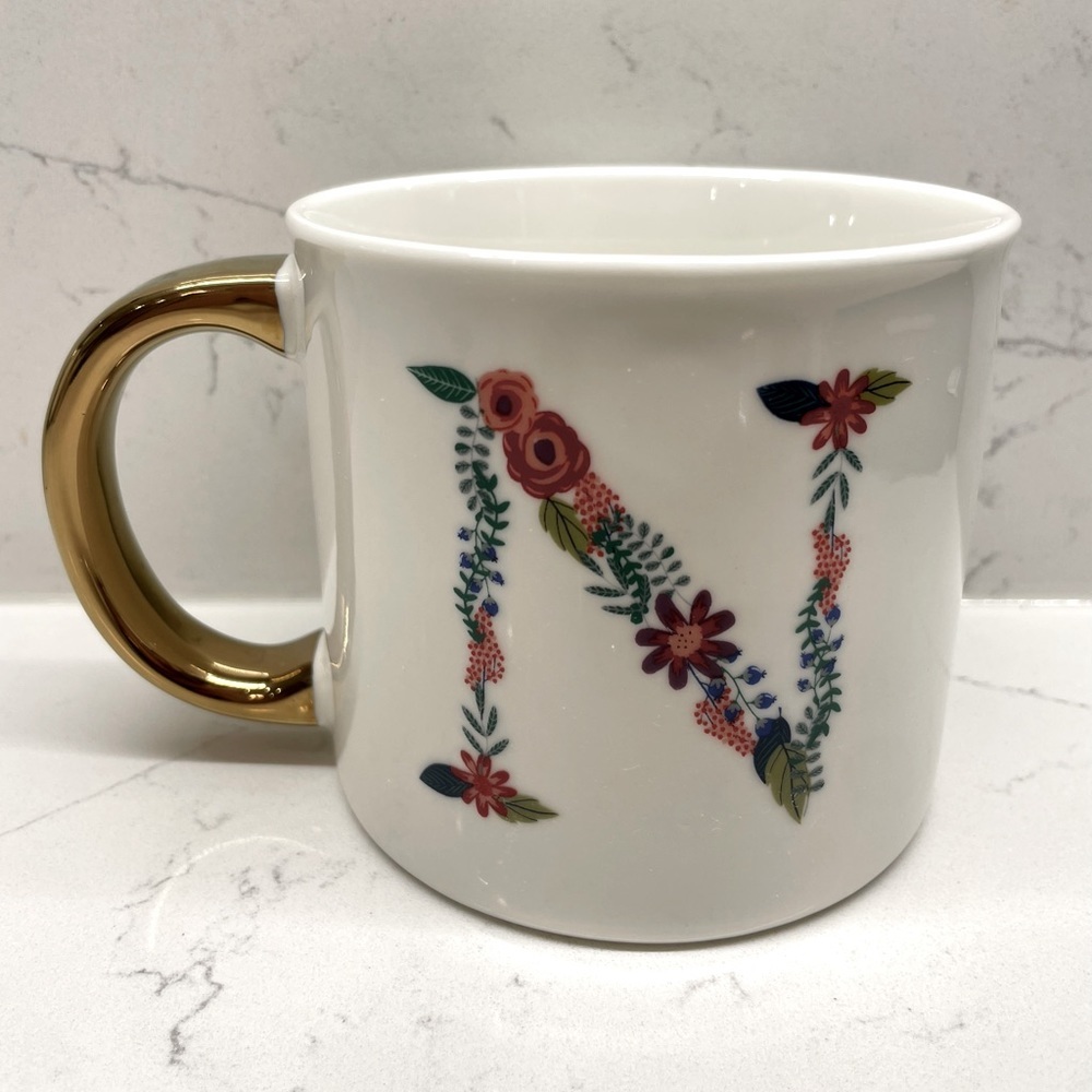 *NEW* Opalhouse Porcelain coffee cup / mug Monogram letter “N” floral with gold
